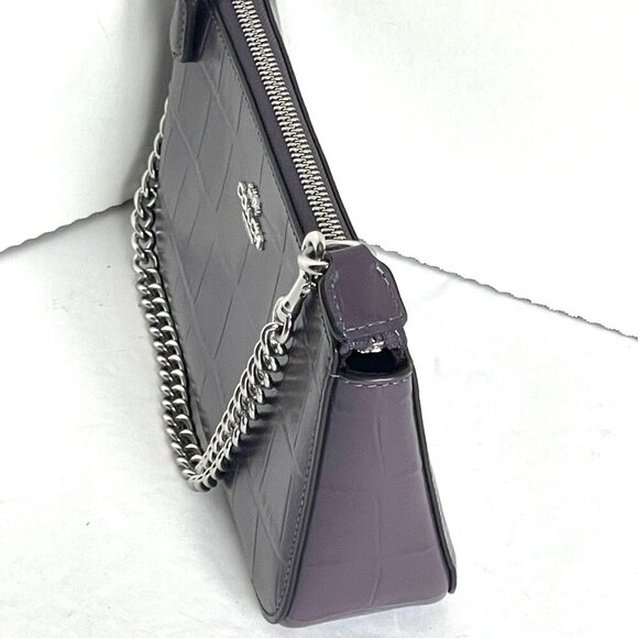 Coach Nolita 19 Croc Embossed Shoulder Bag CN382 Leather Clutch Chain Amethyst - Picture 6 of 8